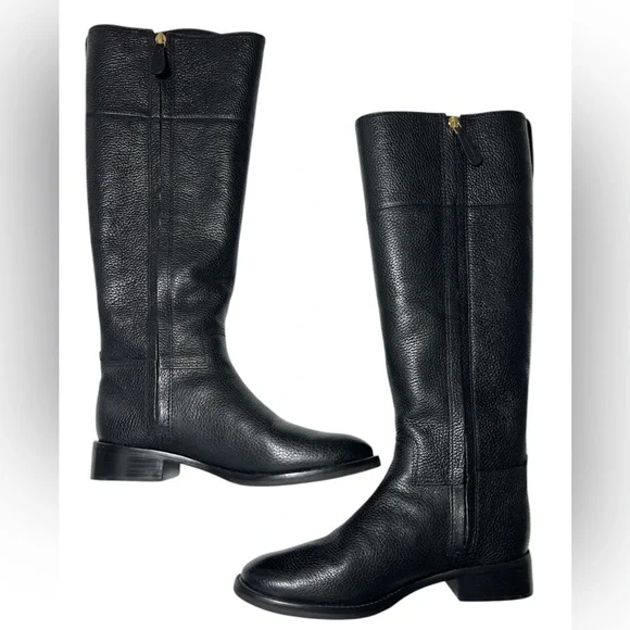 Tory Burch Junction Riding Boot in Black Tumbled Leather with box - Picture 5 of 16